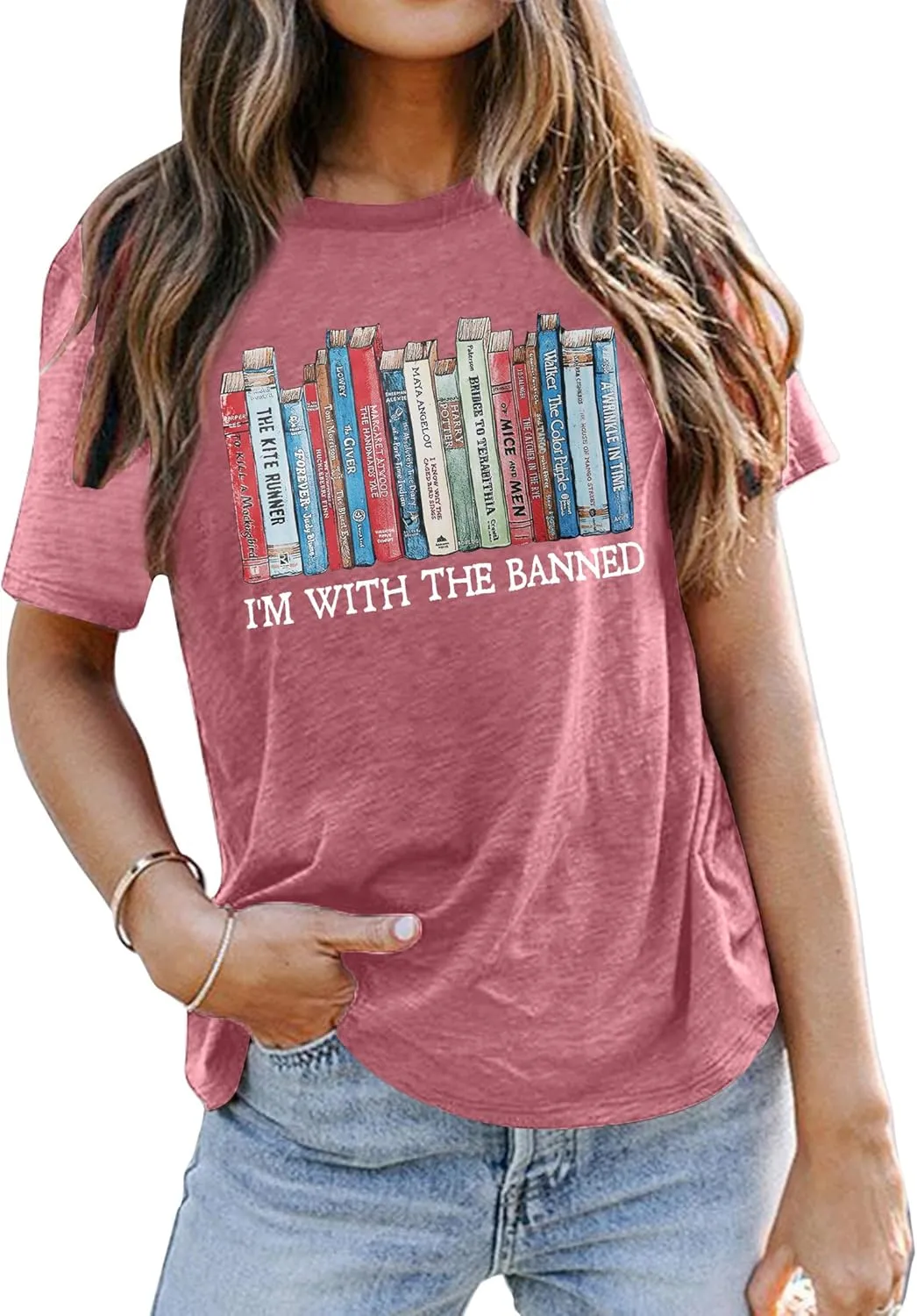 Banned Books T Shirts for Women I'm with The Banned Shirts Book Lover Gifts Casual Librarian Tops