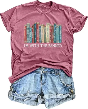 Banned Books T Shirts for Women I'm with The Banned Shirts Book Lover Gifts Casual Librarian Tops