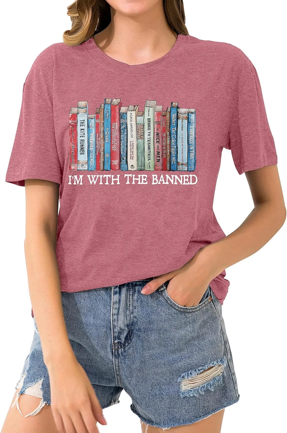 Banned Books T Shirts for Women I'm with The Banned Shirts Book Lover Gifts Casual Librarian Tops