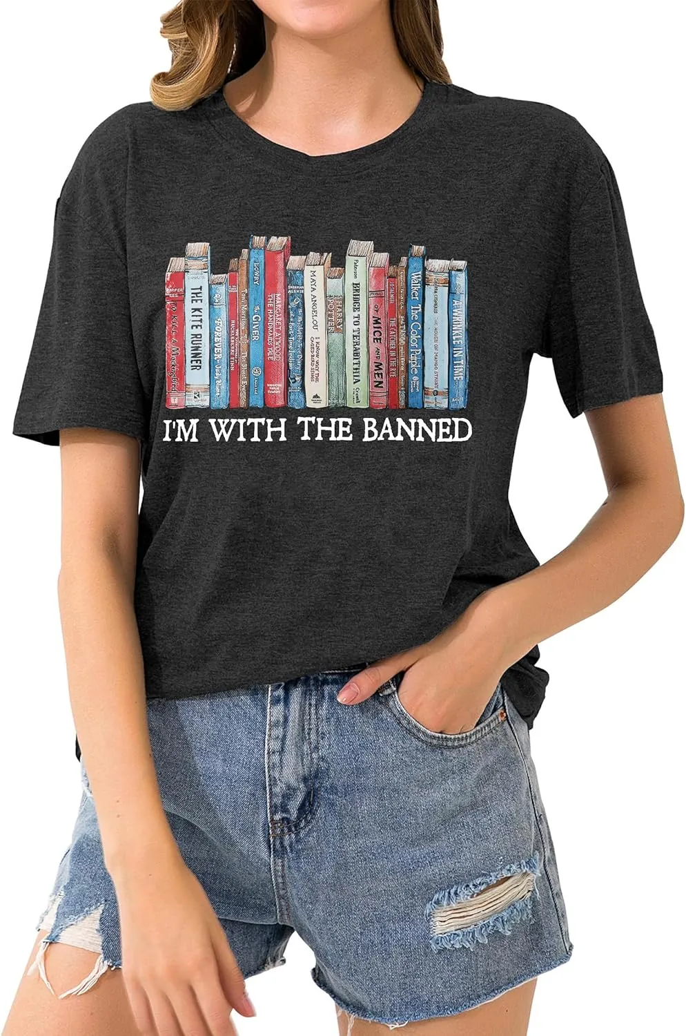 Banned Books T Shirts for Women I'm with The Banned Shirts Book Lover Gifts Casual Librarian Tops