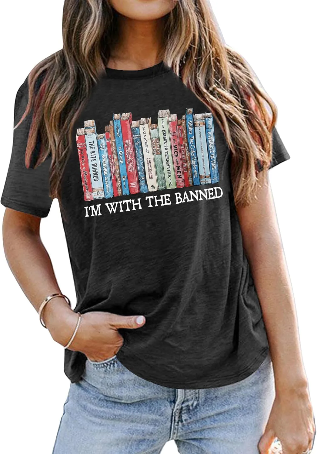 Banned Books T Shirts for Women I'm with The Banned Shirts Book Lover Gifts Casual Librarian Tops