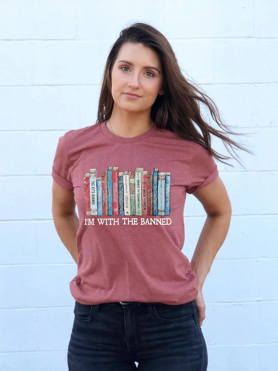 Banned Books T Shirts for Women I'm with The Banned Shirts Book Lover Gifts Casual Librarian Tops