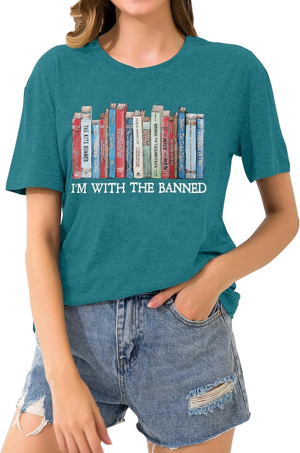 Banned Books T Shirts for Women I'm with The Banned Shirts Book Lover Gifts Casual Librarian Tops