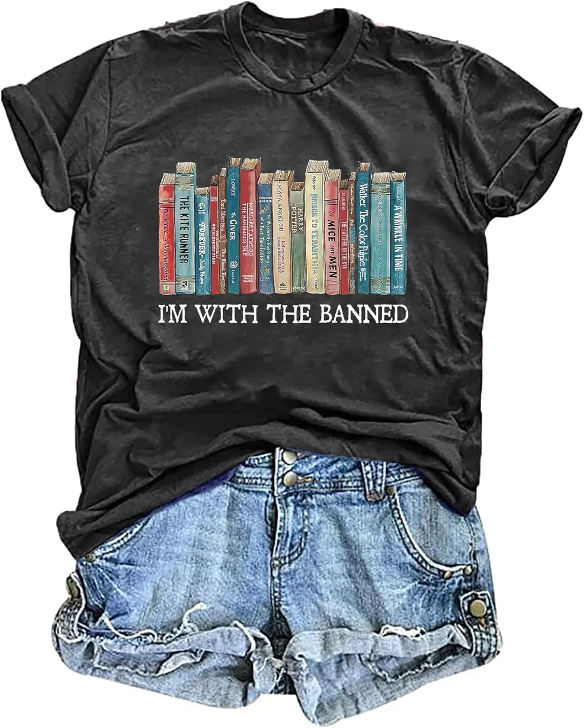 Banned Books T Shirts for Women I'm with The Banned Shirts Book Lover Gifts Casual Librarian Tops