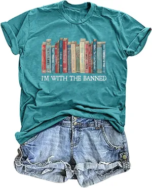 Banned Books T Shirts for Women I'm with The Banned Shirts Book Lover Gifts Casual Librarian Tops