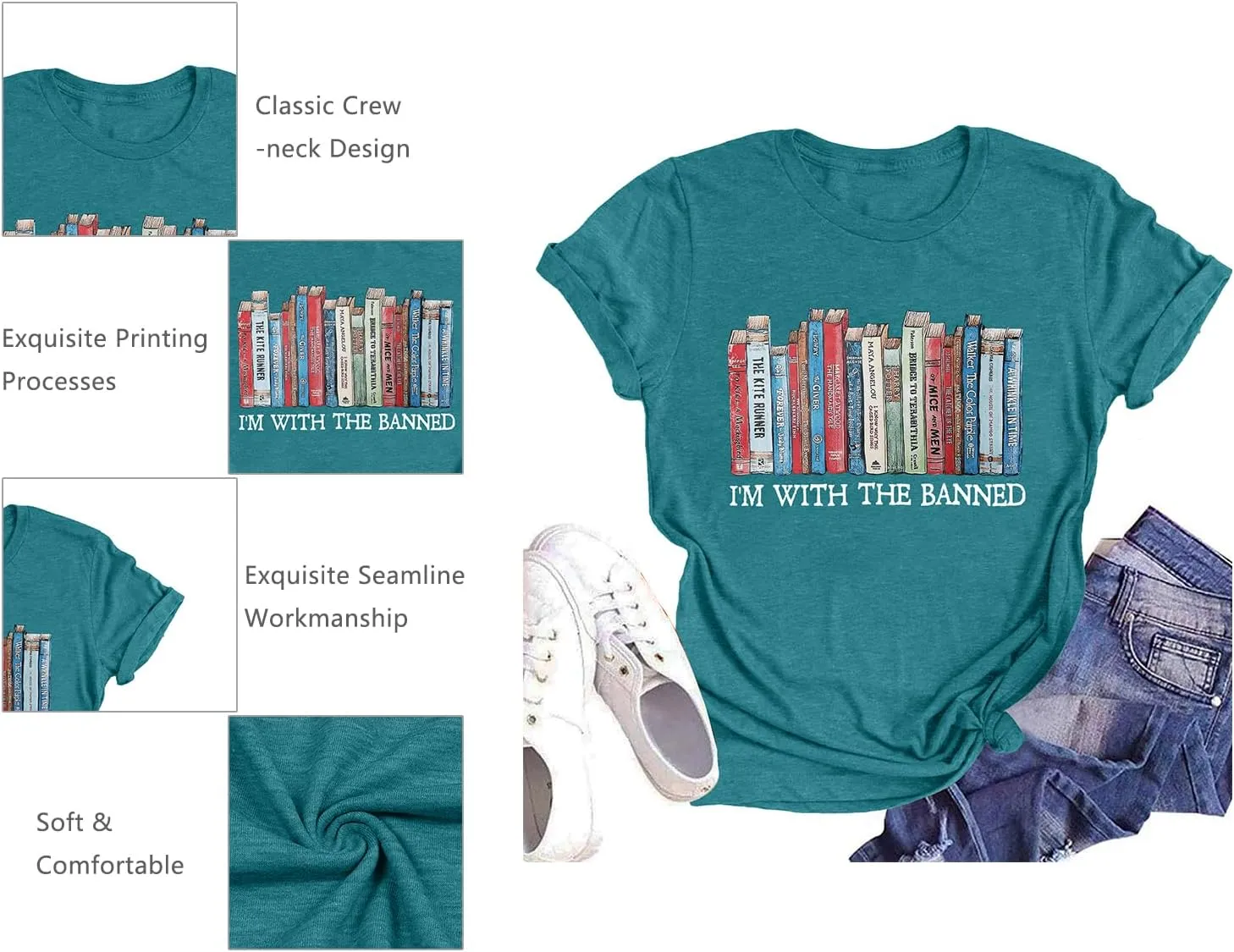 Banned Books T Shirts for Women I'm with The Banned Shirts Book Lover Gifts Casual Librarian Tops