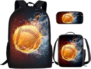 Baseball Kids' Backpacks & Lunch Boxes Pencil Bag for Girls Back to School MultiPurpose Kids Travel Backpack Book Bags for Kids and Bento Insulated Lunch Box Pencil Case Bag