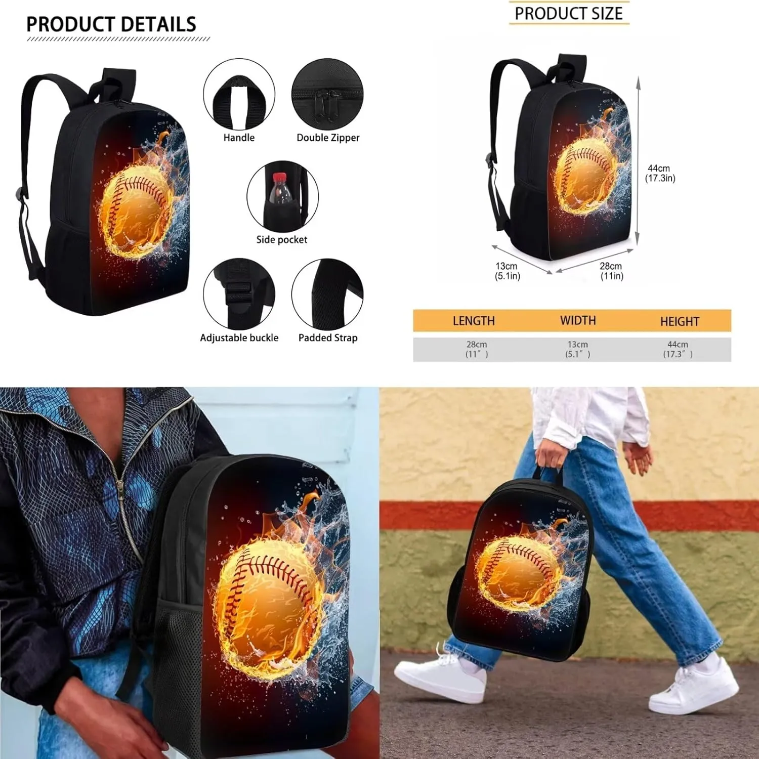 Baseball Kids' Backpacks & Lunch Boxes Pencil Bag for Girls Back to School MultiPurpose Kids Travel Backpack Book Bags for Kids and Bento Insulated Lunch Box Pencil Case Bag