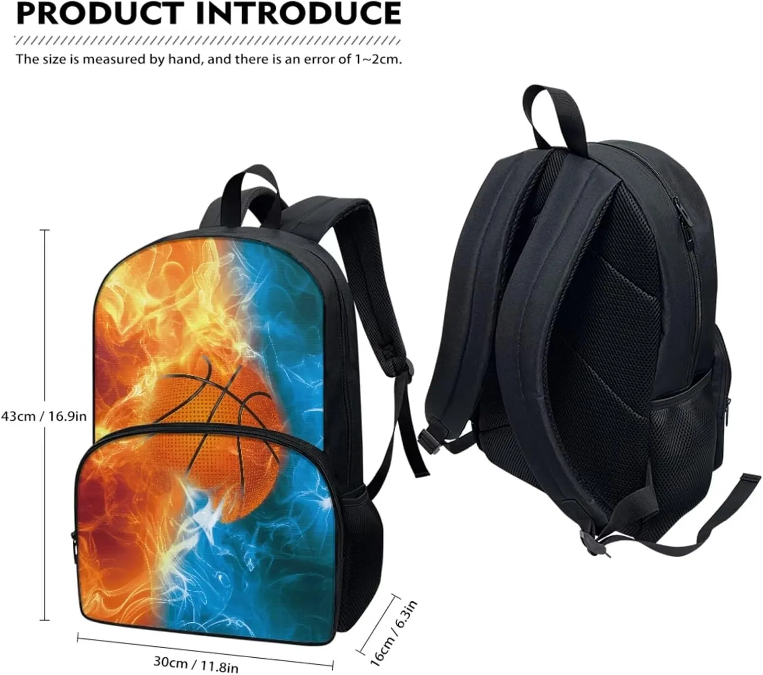 Basketball School Backpack for Boys Girls 17 in Black Boy Sports Backpack Cool Design Casual Daypack with Lunch Bag Pen Case 3 Pcs