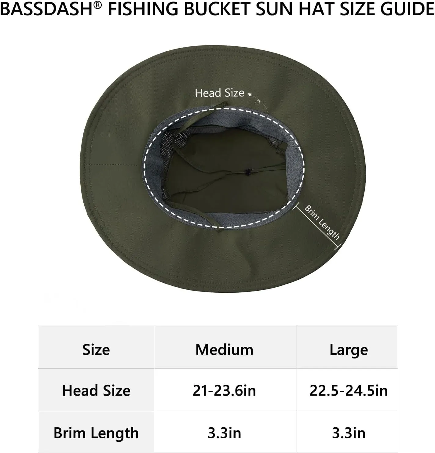 BASSDASH UPF 50  Fishing Sun Hat Water Resistant Unisex Wide Brim Bucket Boonie Hat for Hiking Camping Safari FH15