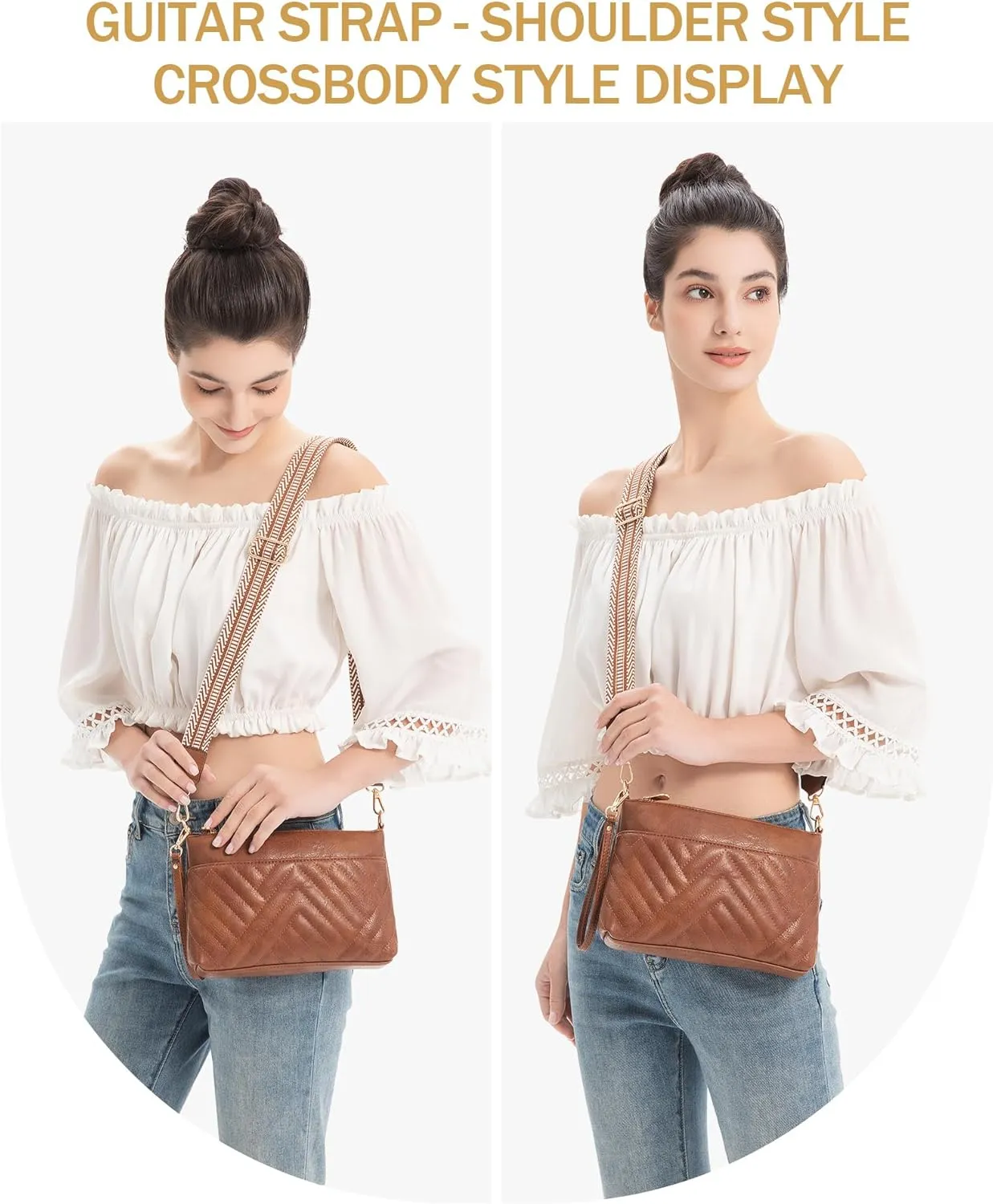 BAVERGE Small Crossbody Bags for Women Leather Wristlet Clutch Mini Purse Wallet with Card Slots 2 Adjustable Shoulder Straps