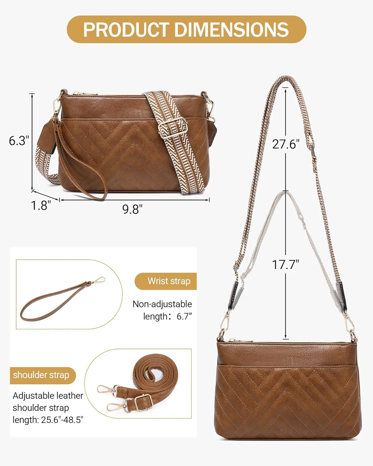BAVERGE Small Crossbody Bags for Women Leather Wristlet Clutch Mini Purse Wallet with Card Slots 2 Adjustable Shoulder Straps
