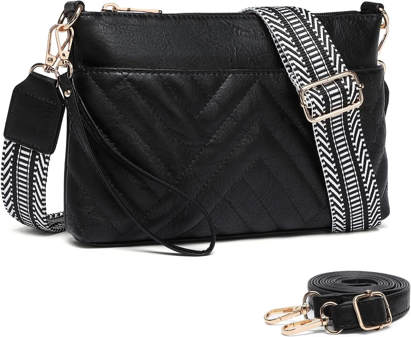 BAVERGE Small Crossbody Bags for Women Leather Wristlet Clutch Mini Purse Wallet with Card Slots 2 Adjustable Shoulder Straps