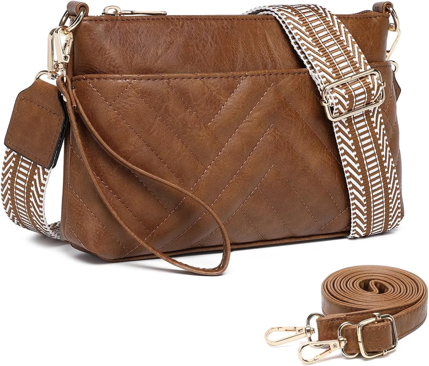 BAVERGE Small Crossbody Bags for Women Leather Wristlet Clutch Mini Purse Wallet with Card Slots 2 Adjustable Shoulder Straps