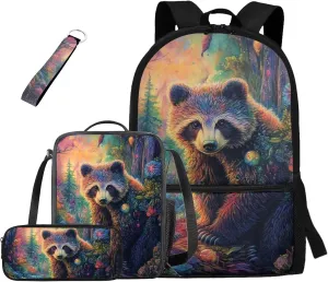 Bear Backpack for Kids 17 Inch Boys Bookbag with Lunch Box Lightweight School Bag with Water Bottle Holder 4 Pcs Elementary School Backpack Set
