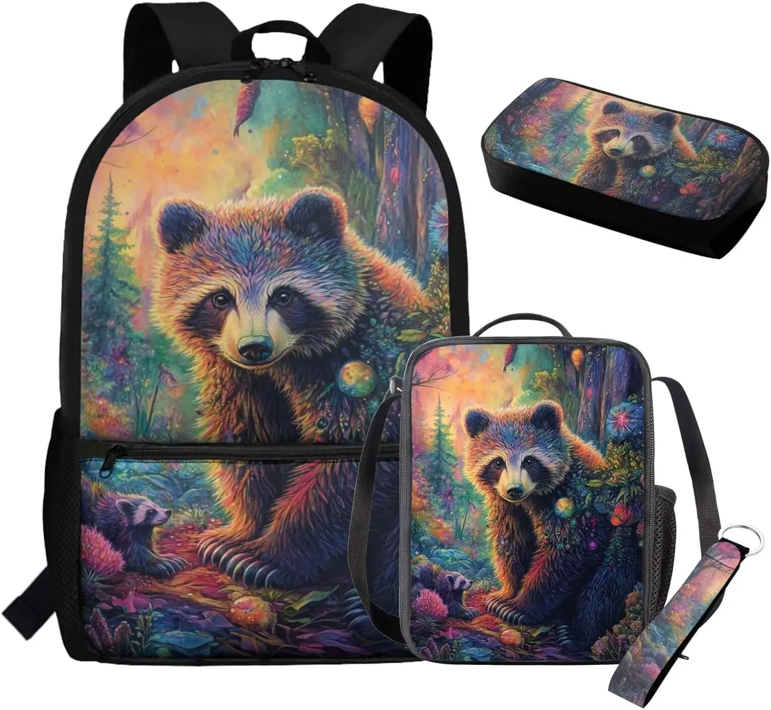 Bear Backpack for Kids 17 Inch Boys Bookbag with Lunch Box Lightweight School Bag with Water Bottle Holder 4 Pcs Elementary School Backpack Set