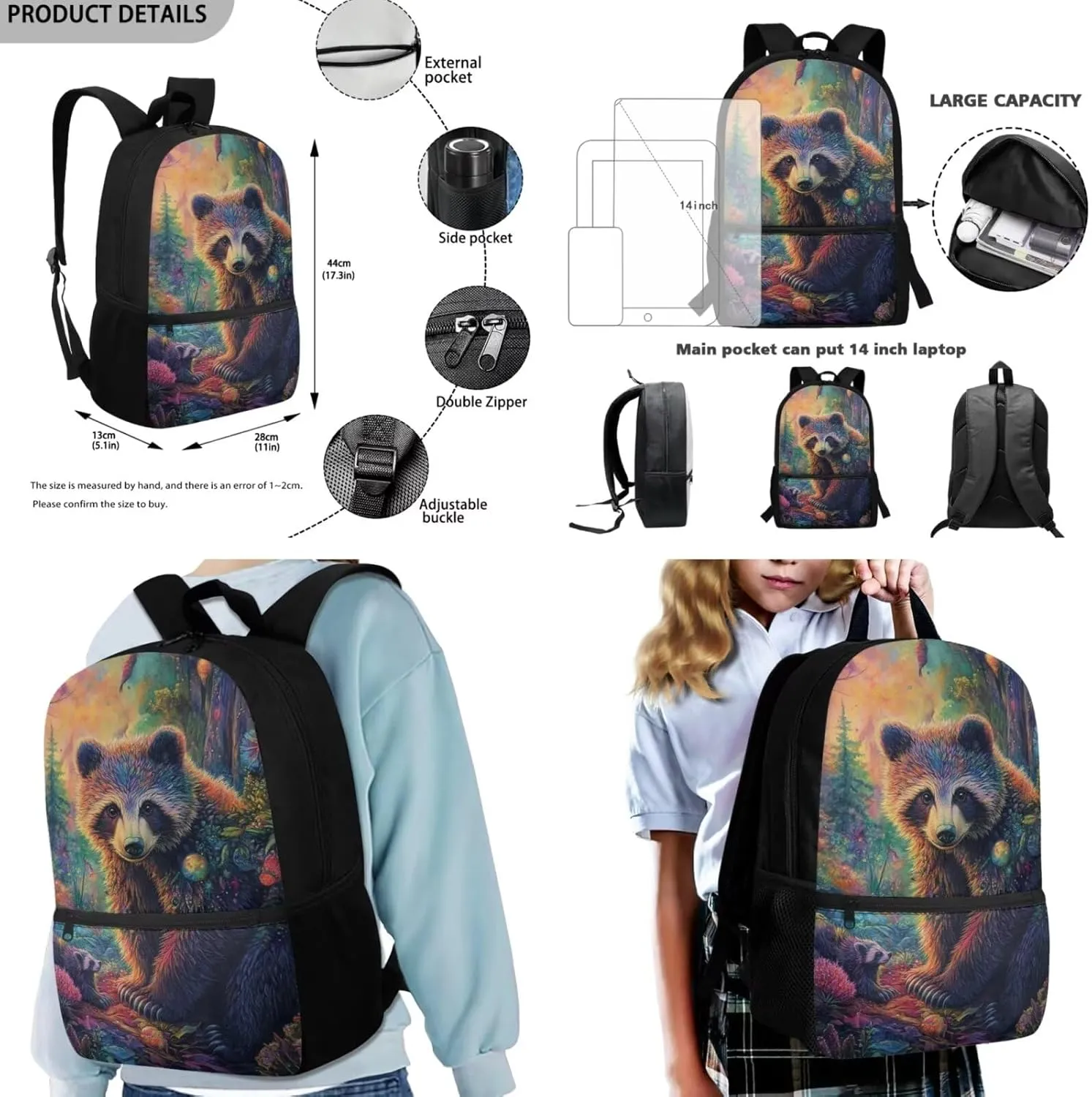 Bear Backpack for Kids 17 Inch Boys Bookbag with Lunch Box Lightweight School Bag with Water Bottle Holder 4 Pcs Elementary School Backpack Set