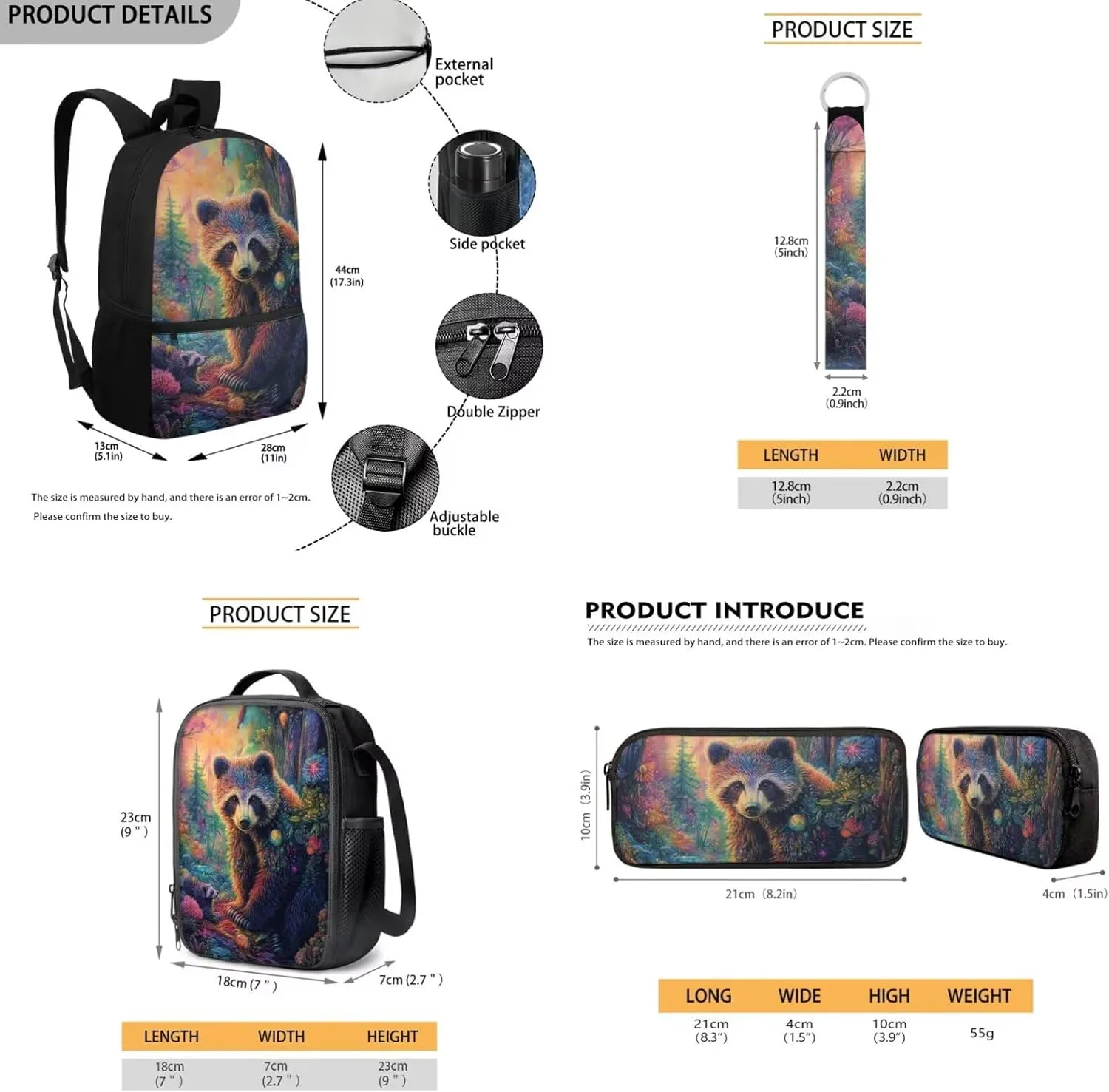 Bear Backpack for Kids 17 Inch Boys Bookbag with Lunch Box Lightweight School Bag with Water Bottle Holder 4 Pcs Elementary School Backpack Set