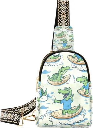 Beautiful Crossbody Bag, Adjustable Shoulder Strap Sling Bag for Women, Leather Shoulder Bag, Suitable for Gifts for Women or Sling Backpack (Surfing Crocodile)