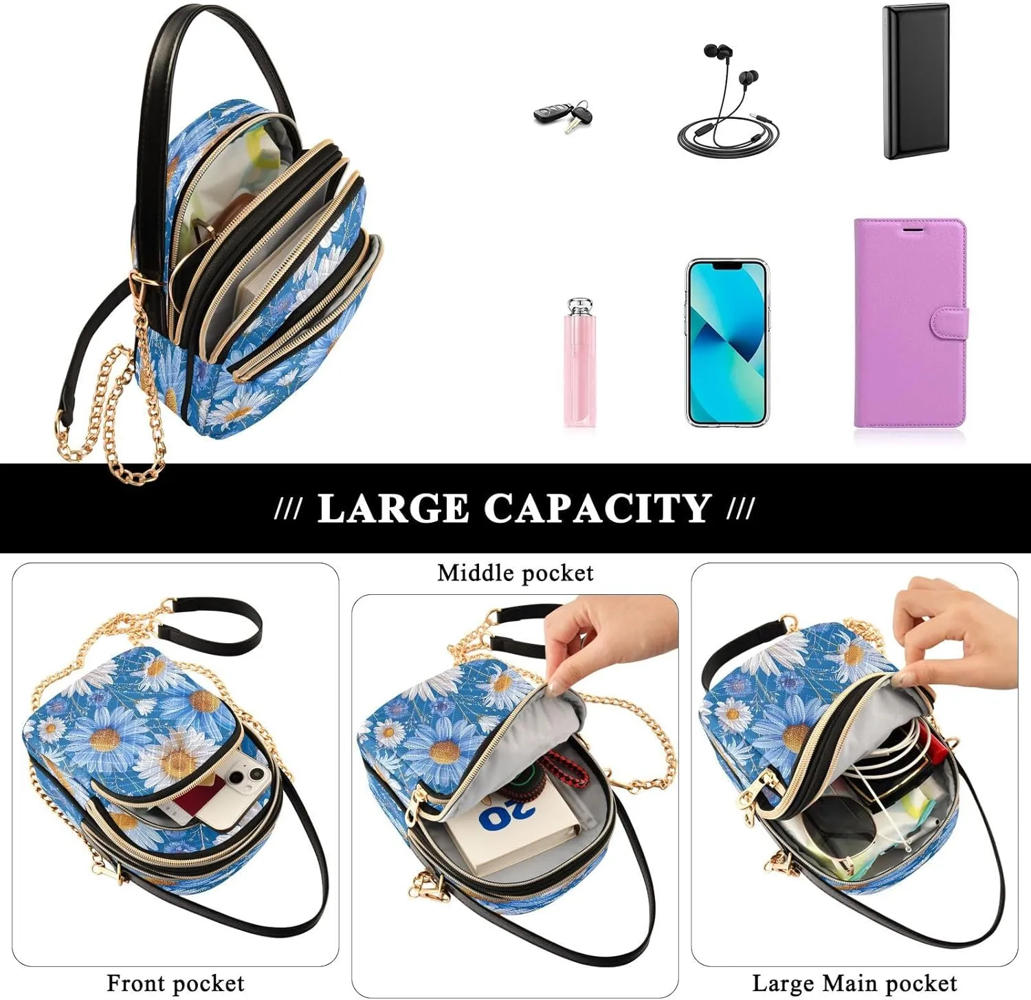 Beautiful Flamingos Shoulder Bags for Women Retro Classic Handbag Purse Small Purses with Chain