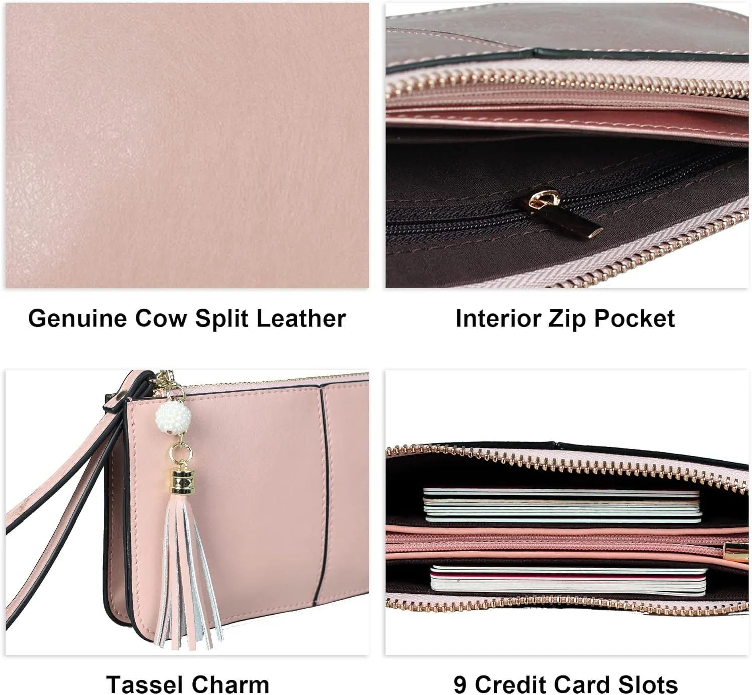 befen Genuine Leather Wristlet Clutch for Women Ultra-Slim Ladies Credit Card Holder Wallet Purses with RFID Protection