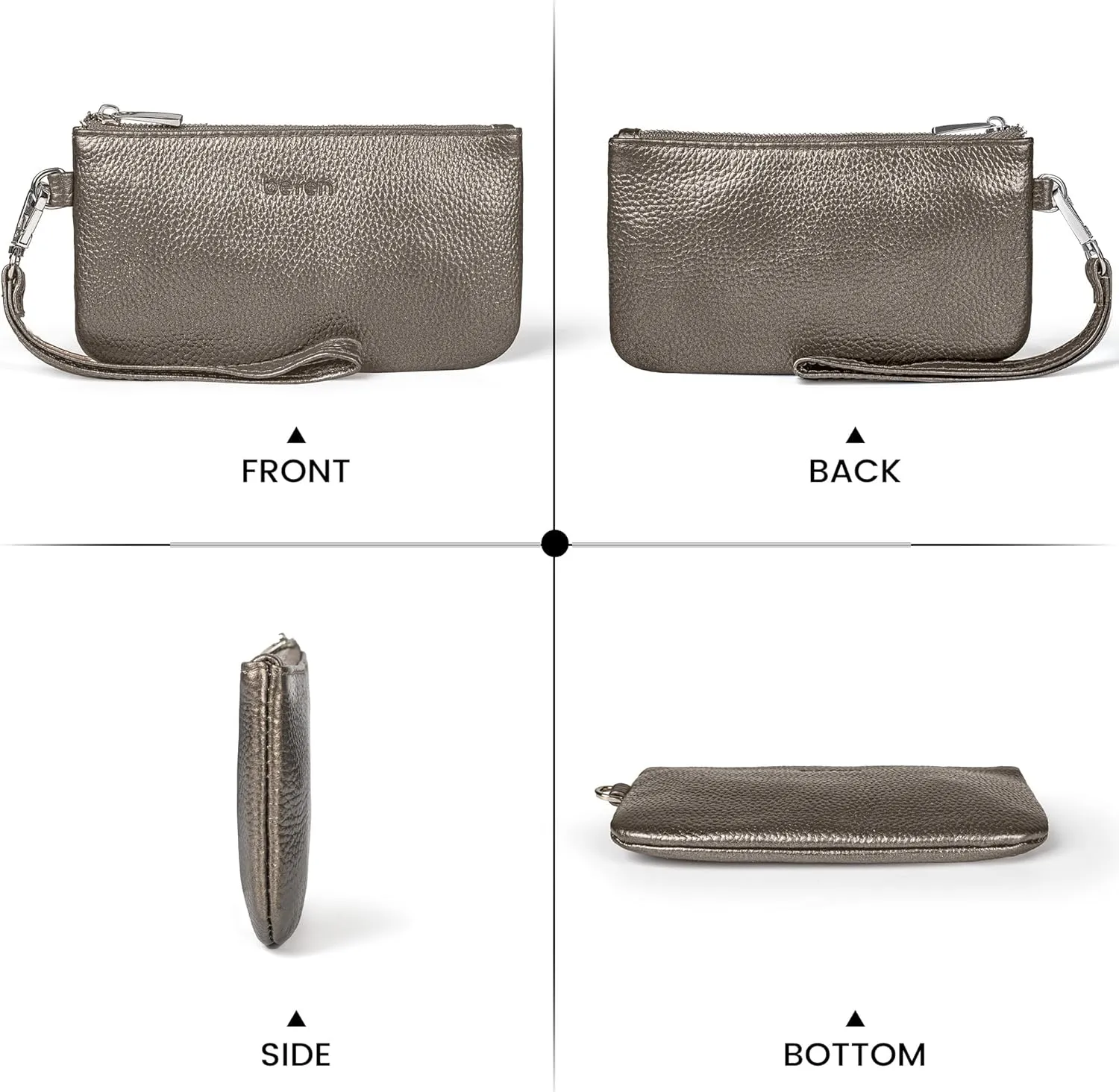 befen Genuine Leather Wristlet Coin Purse, Small Italian Leather Zipper Wallet Pouch for Women 6.75 x 3.75