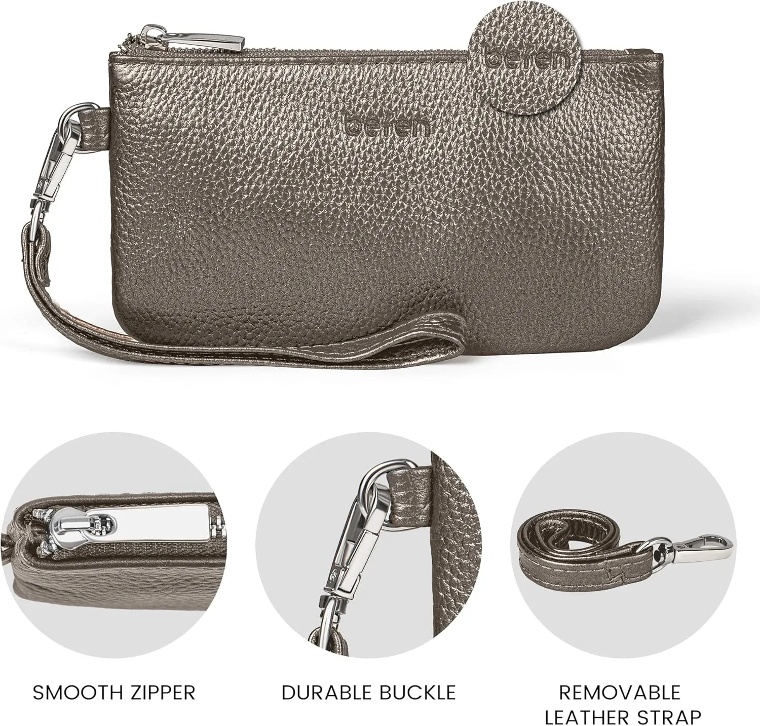 befen Genuine Leather Wristlet Coin Purse, Small Italian Leather Zipper Wallet Pouch for Women 6.75 x 3.75