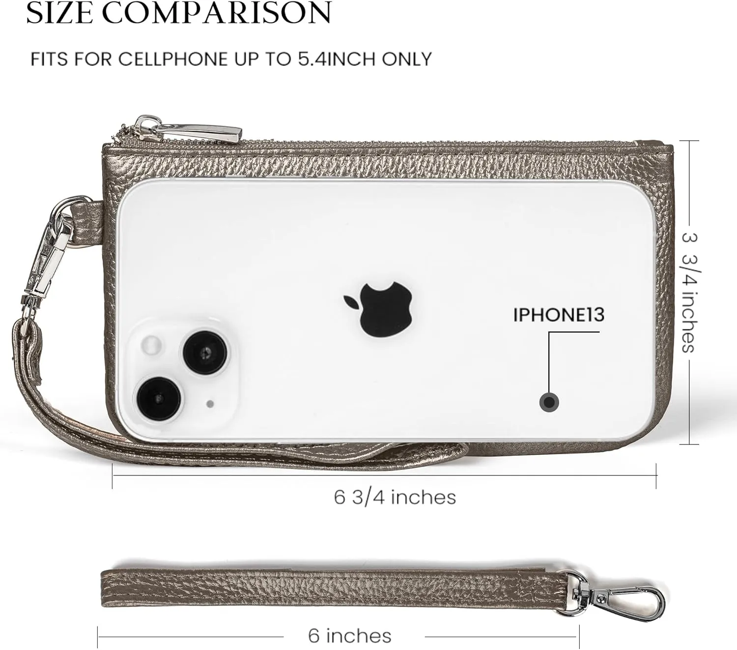 befen Genuine Leather Wristlet Coin Purse, Small Italian Leather Zipper Wallet Pouch for Women 6.75 x 3.75