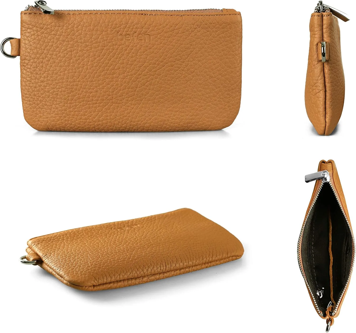 befen Genuine Leather Wristlet Coin Purse, Small Italian Leather Zipper Wallet Pouch for Women 6.75 x 3.75