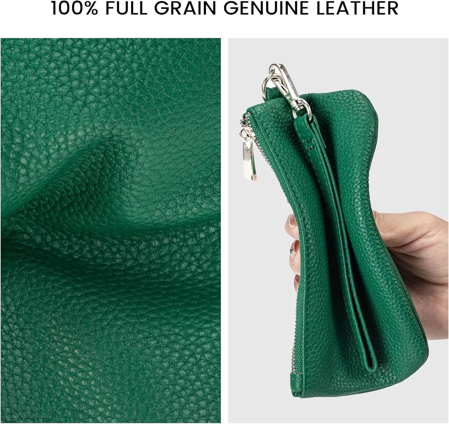 befen Genuine Leather Wristlet Coin Purse, Small Italian Leather Zipper Wallet Pouch for Women 6.75 x 3.75