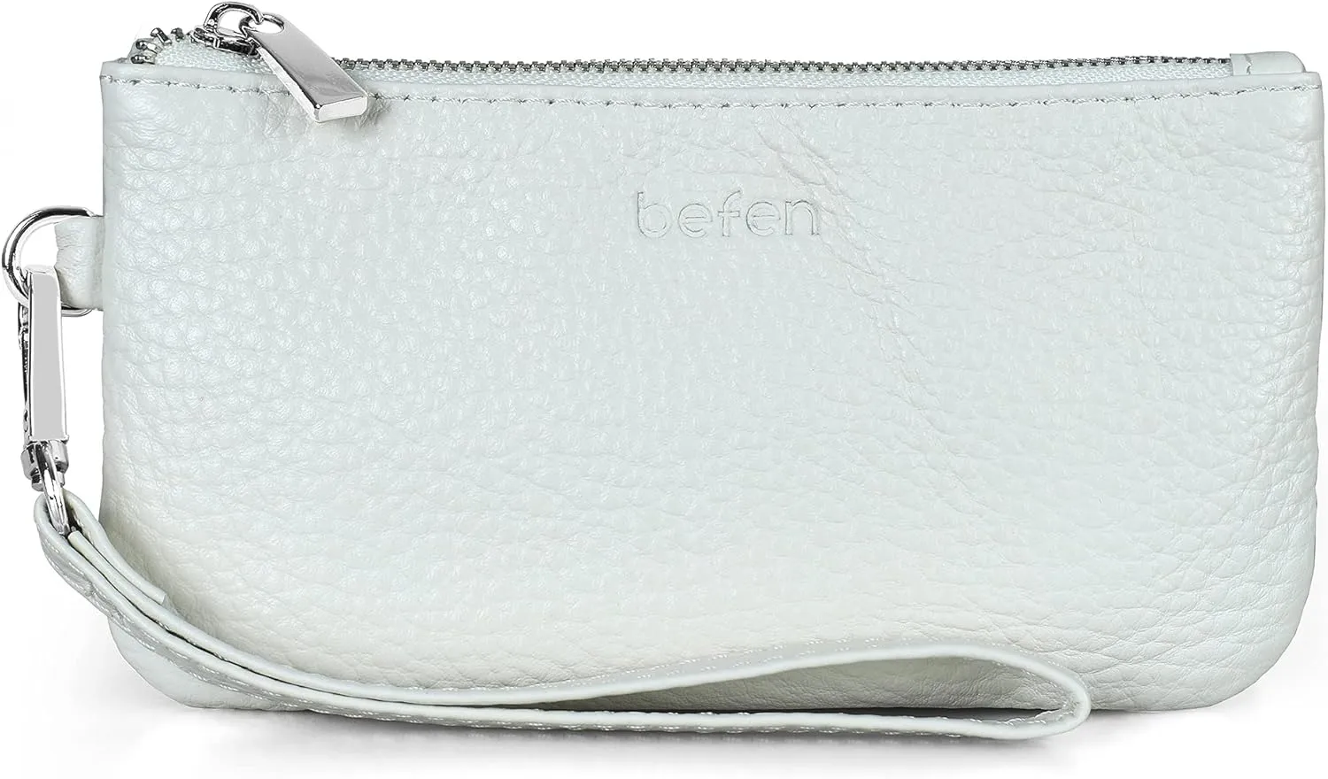 befen Genuine Leather Wristlet Coin Purse, Small Italian Leather Zipper Wallet Pouch for Women 6.75 x 3.75