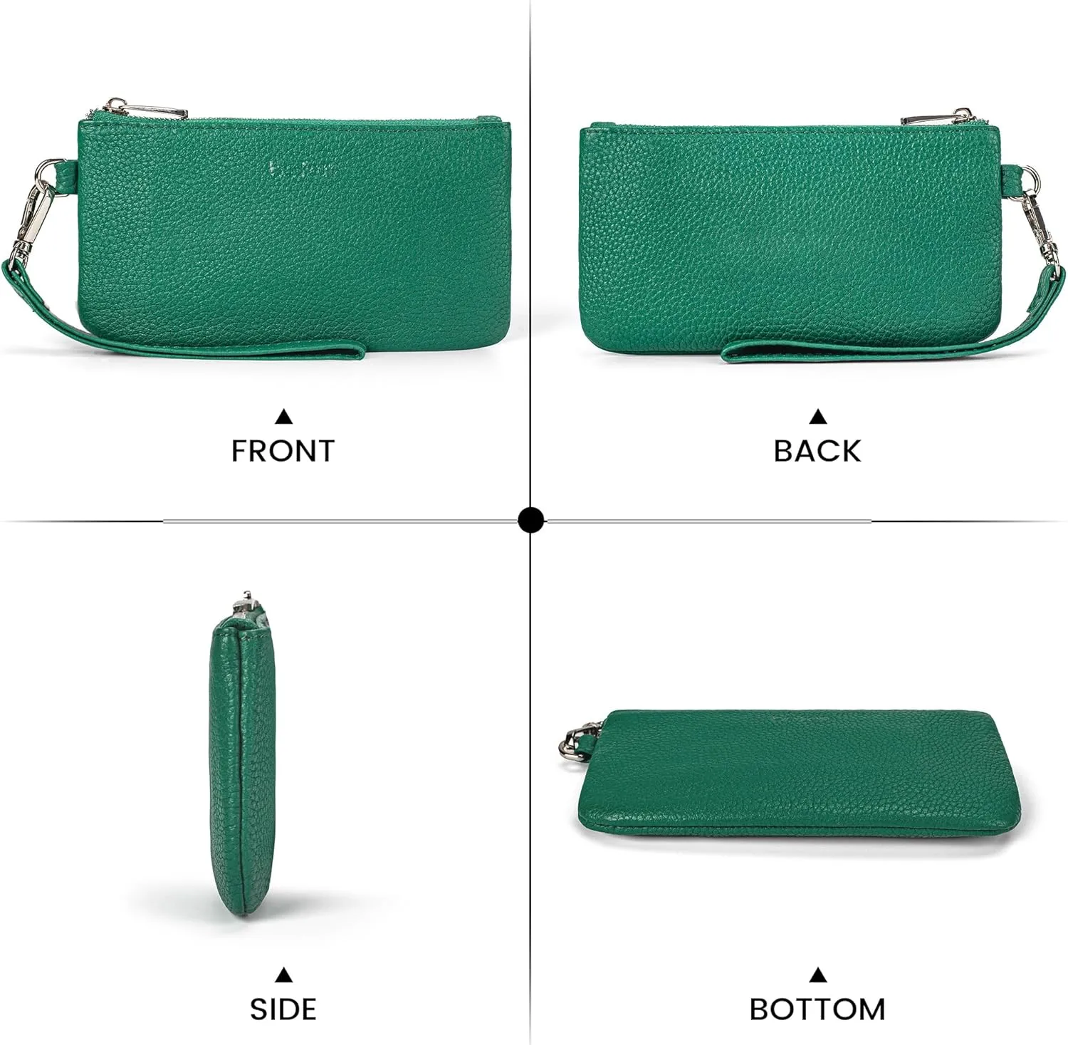 befen Genuine Leather Wristlet Coin Purse, Small Italian Leather Zipper Wallet Pouch for Women 6.75 x 3.75