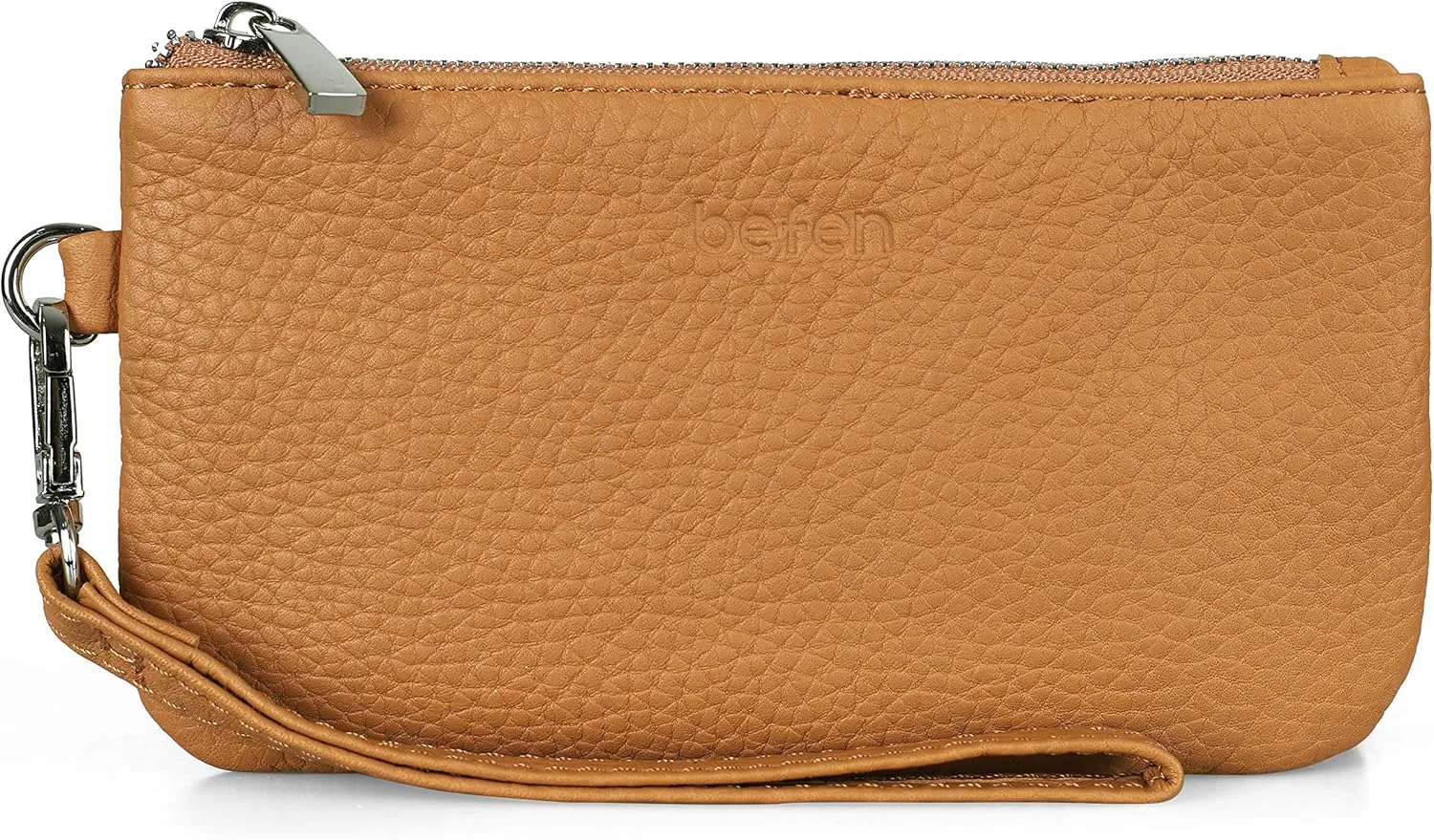 befen Genuine Leather Wristlet Coin Purse, Small Italian Leather Zipper Wallet Pouch for Women 6.75 x 3.75