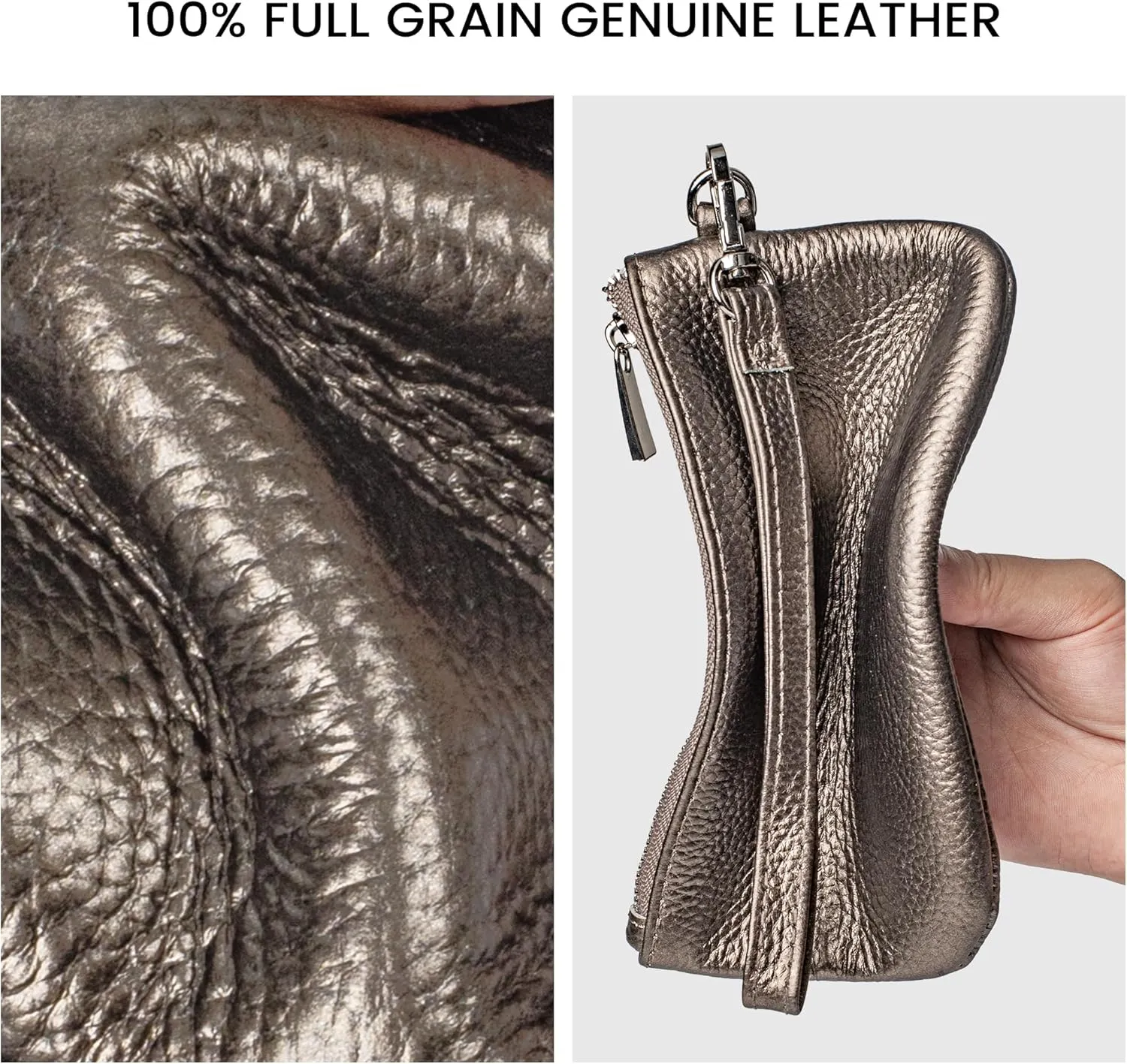 befen Genuine Leather Wristlet Coin Purse, Small Italian Leather Zipper Wallet Pouch for Women 6.75 x 3.75