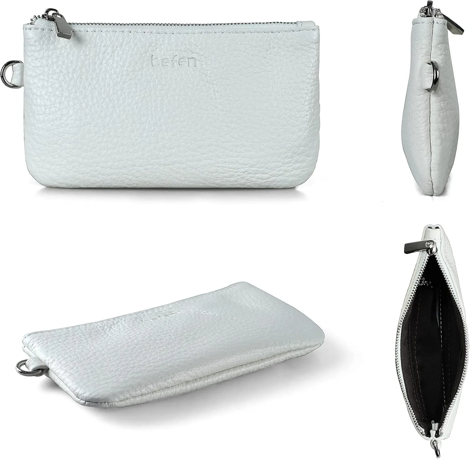 befen Genuine Leather Wristlet Coin Purse, Small Italian Leather Zipper Wallet Pouch for Women 6.75 x 3.75