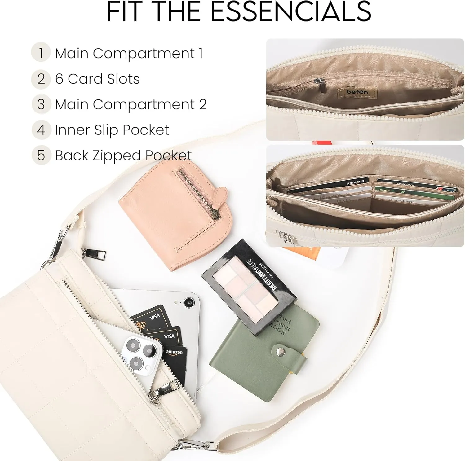 befen Puffer Crossbody Wristlet for Women, RFID Wristlet Wallet Purse with 2 Strap, Lightweight Shoulder Bag for Travel