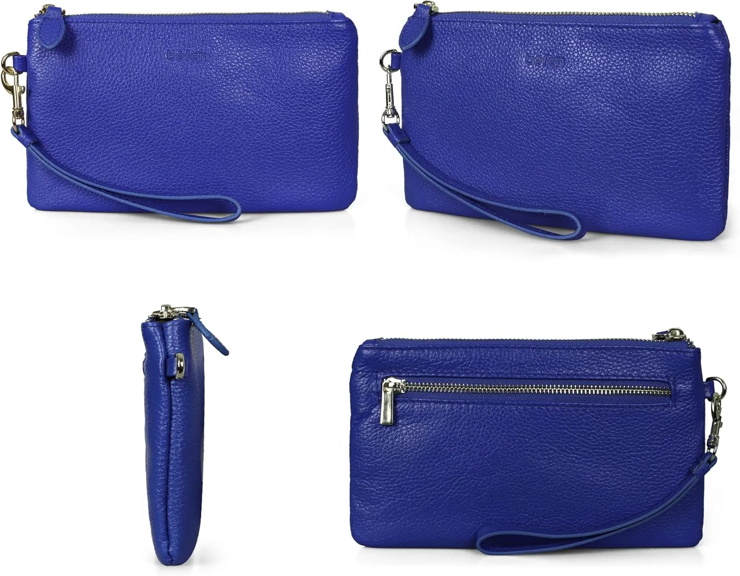 befen Women's Genuine Italian Leather Wristlet Clutch Wallet Purse, Gold Zipper