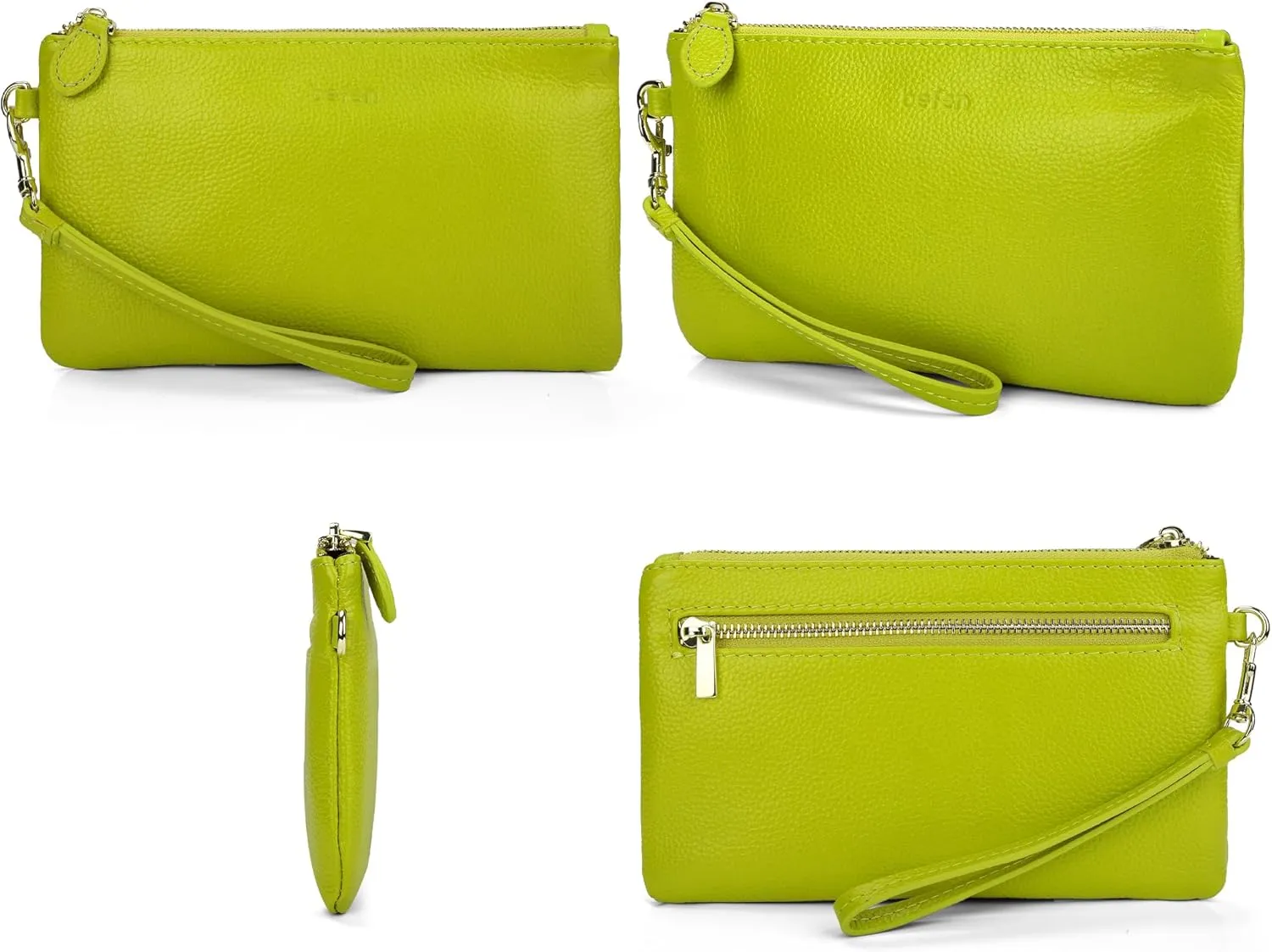 befen Women's Genuine Italian Leather Wristlet Clutch Wallet Purse, Gold Zipper