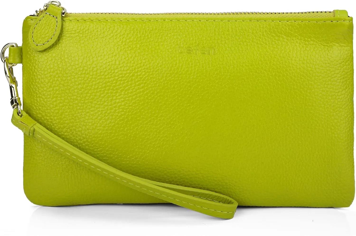 befen Women's Genuine Italian Leather Wristlet Clutch Wallet Purse, Gold Zipper