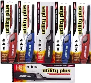Best Brands USA Multipurpose Windproof Long Neck Utility Lighters, 6 Pack, Ideal for Camping, Hiking, BBQ, Grilling, Fireplace, Outdoor, Red/Blue/Black, WCFLEX3