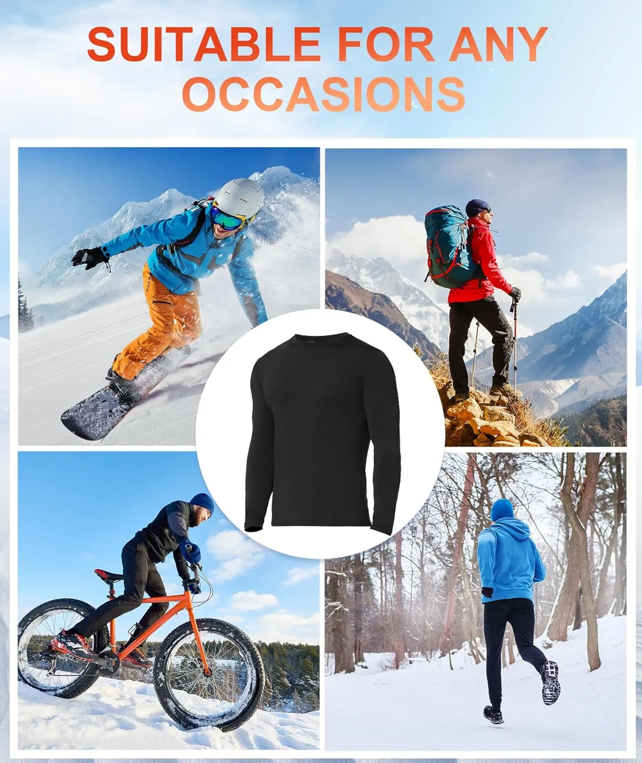 BESTENA Men's Long Sleeve Thermal Underwear Fleece Lined Base Layer Cold Weather Tops Long John Shirts for Men