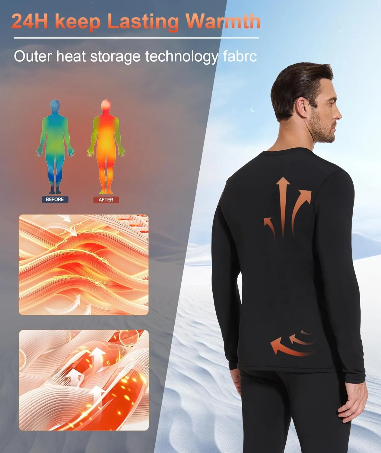 BESTENA Men's Long Sleeve Thermal Underwear Fleece Lined Base Layer Cold Weather Tops Long John Shirts for Men