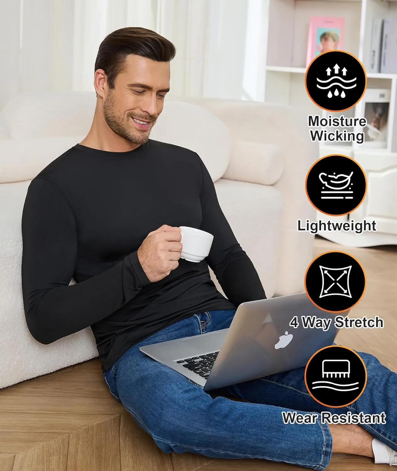 BESTENA Men's Long Sleeve Thermal Underwear Fleece Lined Base Layer Cold Weather Tops Long John Shirts for Men