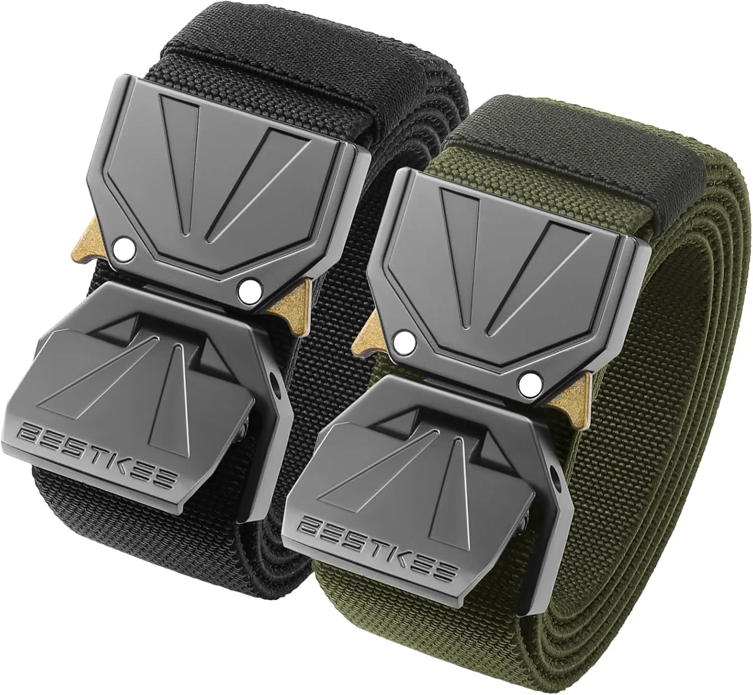 BESTKEE Tactical Belts 2 Pack - Military Rigger Nylon Web Work EDC Belt with Heavy-Duty Quick Release Buckle (Green Black)
