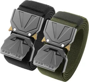 BESTKEE Tactical Belts 2 Pack - Military Rigger Nylon Web Work EDC Belt with Heavy-Duty Quick Release Buckle (Green Black)