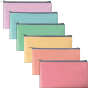 Better Office Products 6 Pack, Zippered Security Bank Deposit Bag, Assorted Pastel Colors, Leatherette, Cash Bag, Coin Bag, Utility Pouch, Assorted 6 Pastel Fashion Colors