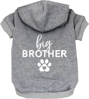 Big Brother Heart Paw Pullover Fleece Lined Dog Hoodie (Grey Hooded Sweatshirt)