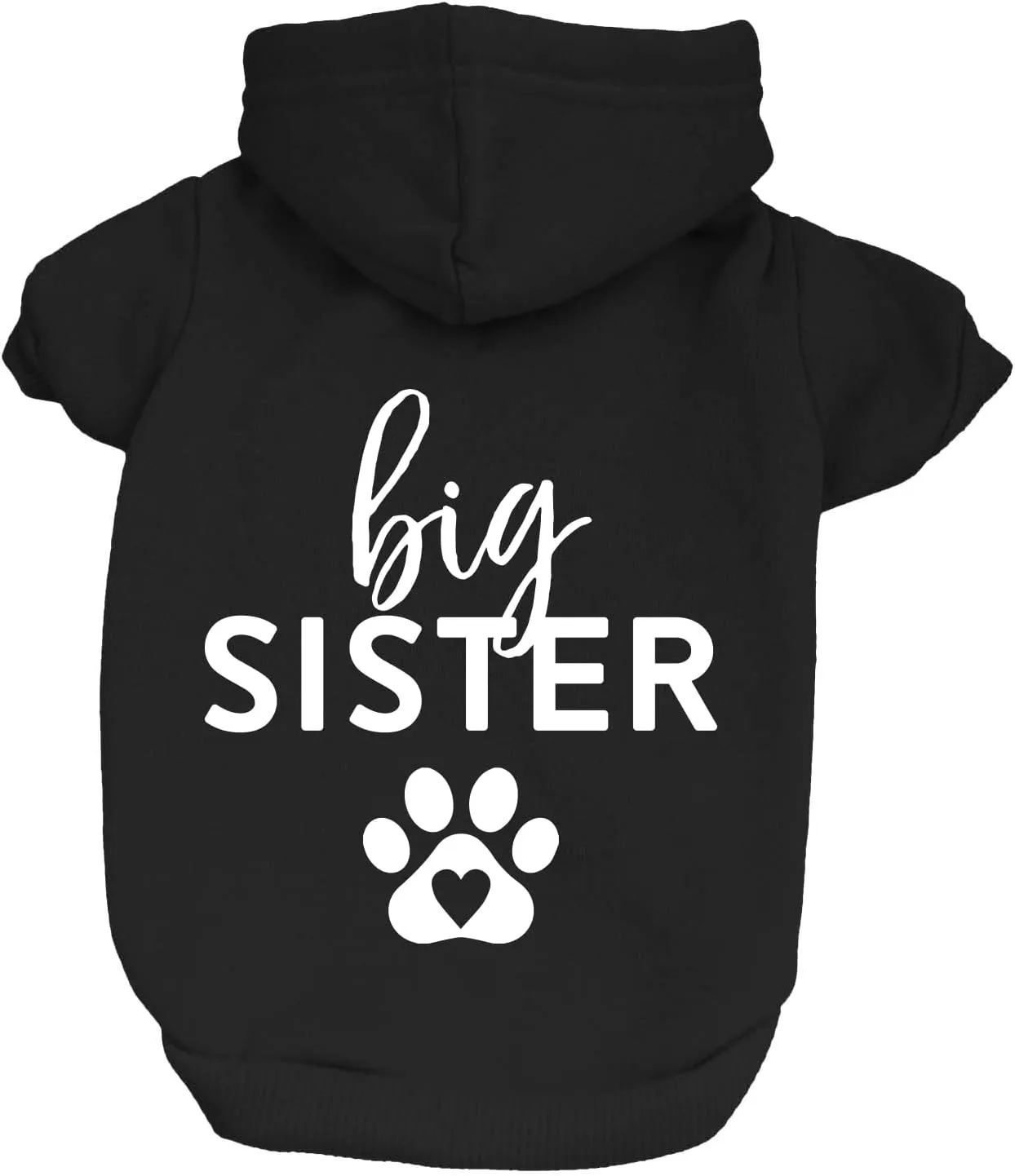 Big Sister Heart Paw Baby Announcement Dog Hoodie Fleece Lined Pullover Sweatshirt with Leash Hole (Black, Small 86)