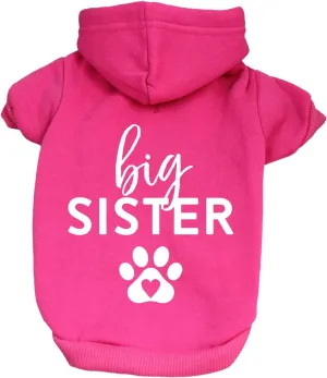 Big Sister Heart Paw Baby Announcement Dog Hoodie Fleece Lined Pullover Sweatshirt with Leash Hole (Hot Pink, Small 86)