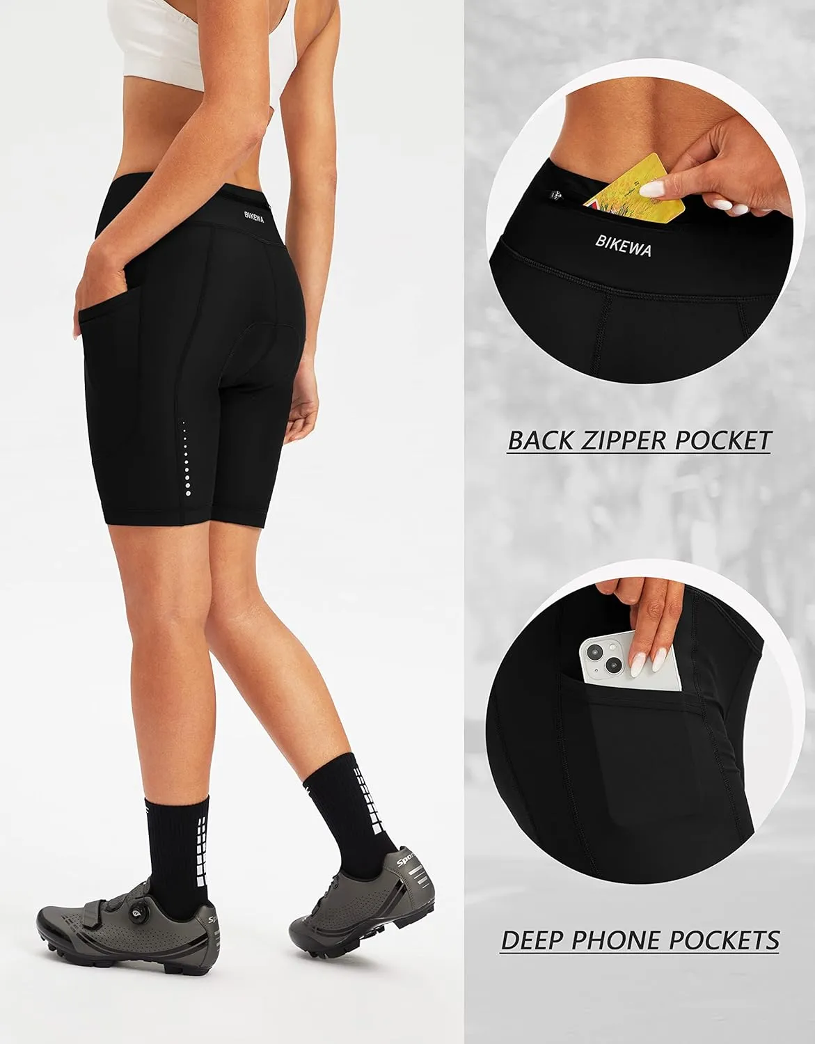 Bikewa Women's 4D Padded Bike Shorts Cycling Riding Road Biking Bicycle Cycle Shorts for Women Zipper Pockets